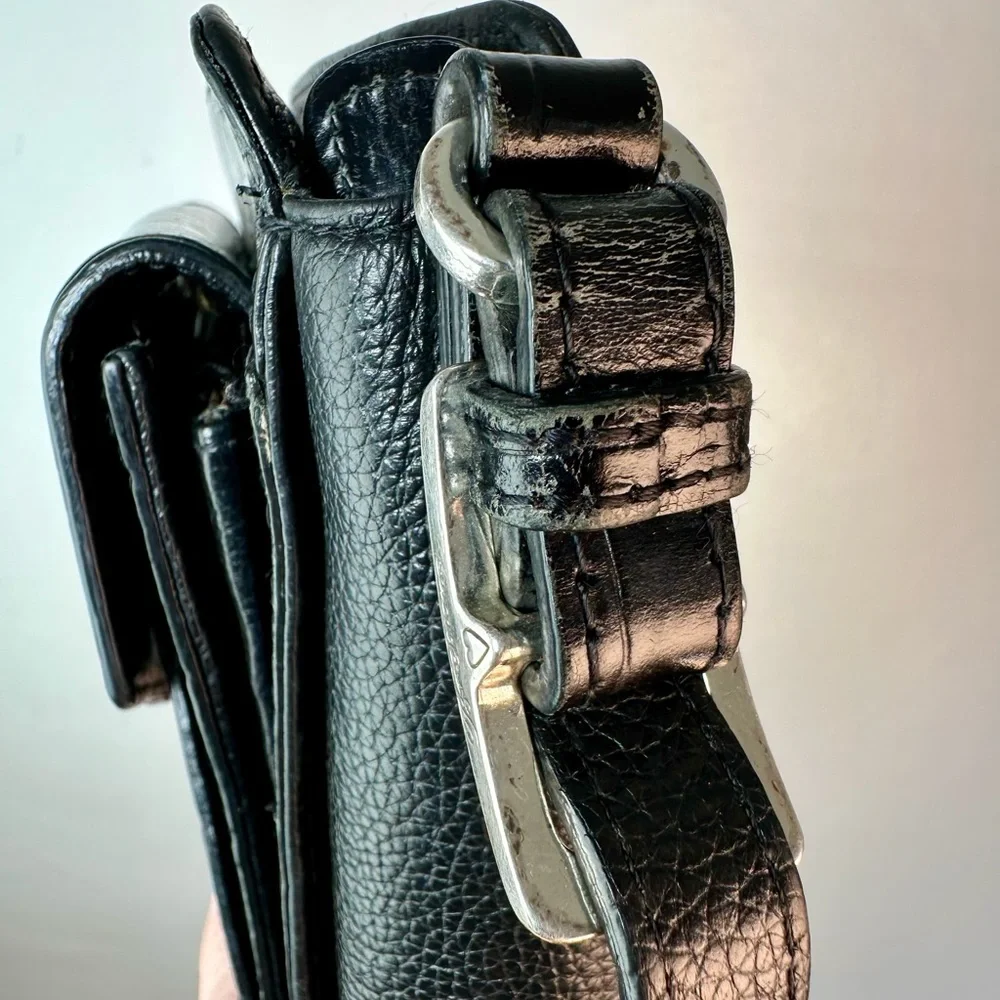 Black Croc-Embossed Leather Crossbody Bag with Silver Trim & Organizer - Picture 7 of 9
